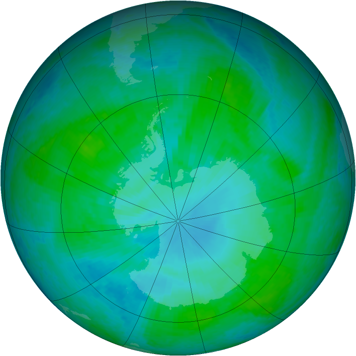 Antarctic ozone map for 16 January 2002